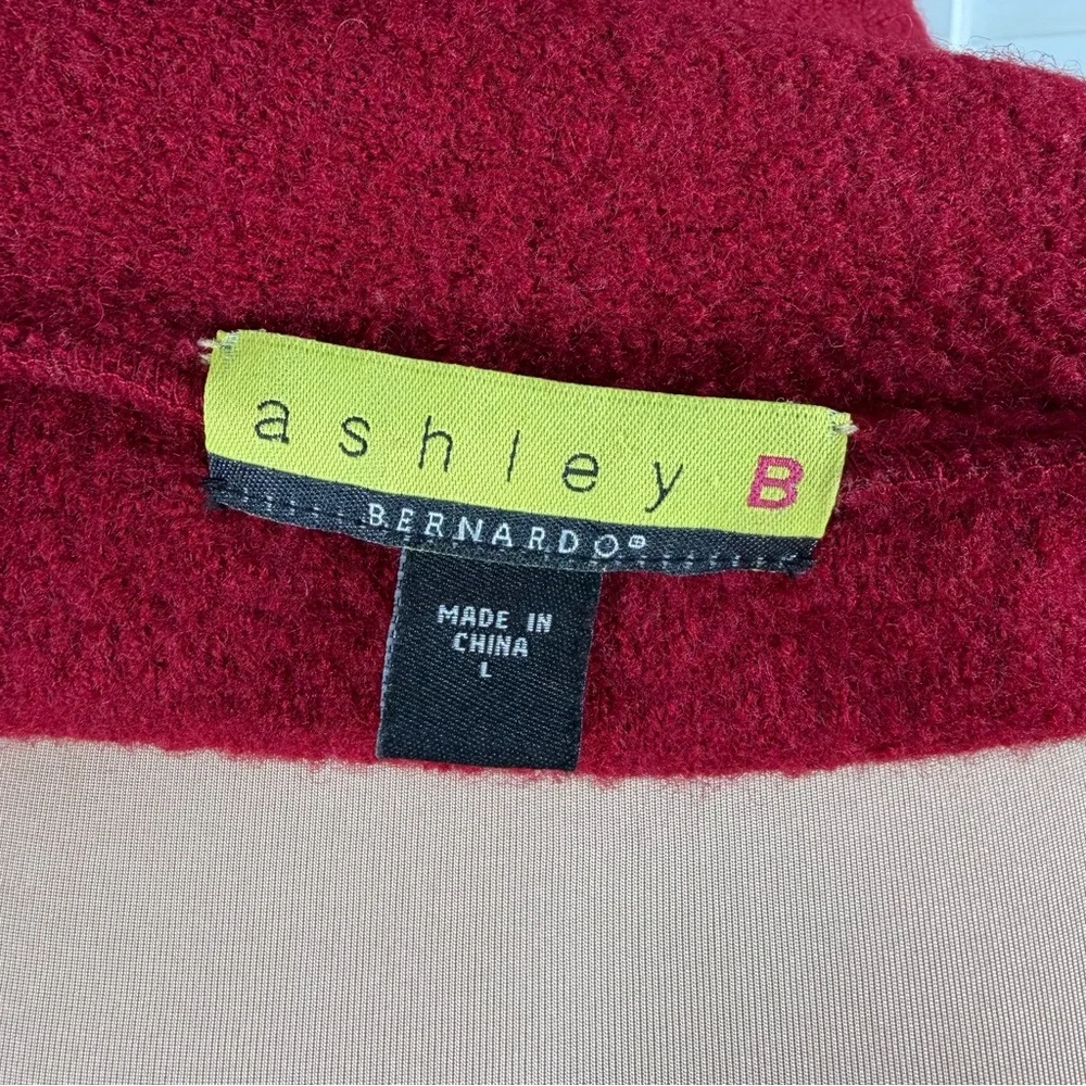 Ashley B Bernardo 100% Wool Zip Jacket Burgundy Red Size L - Picture 10 of 13